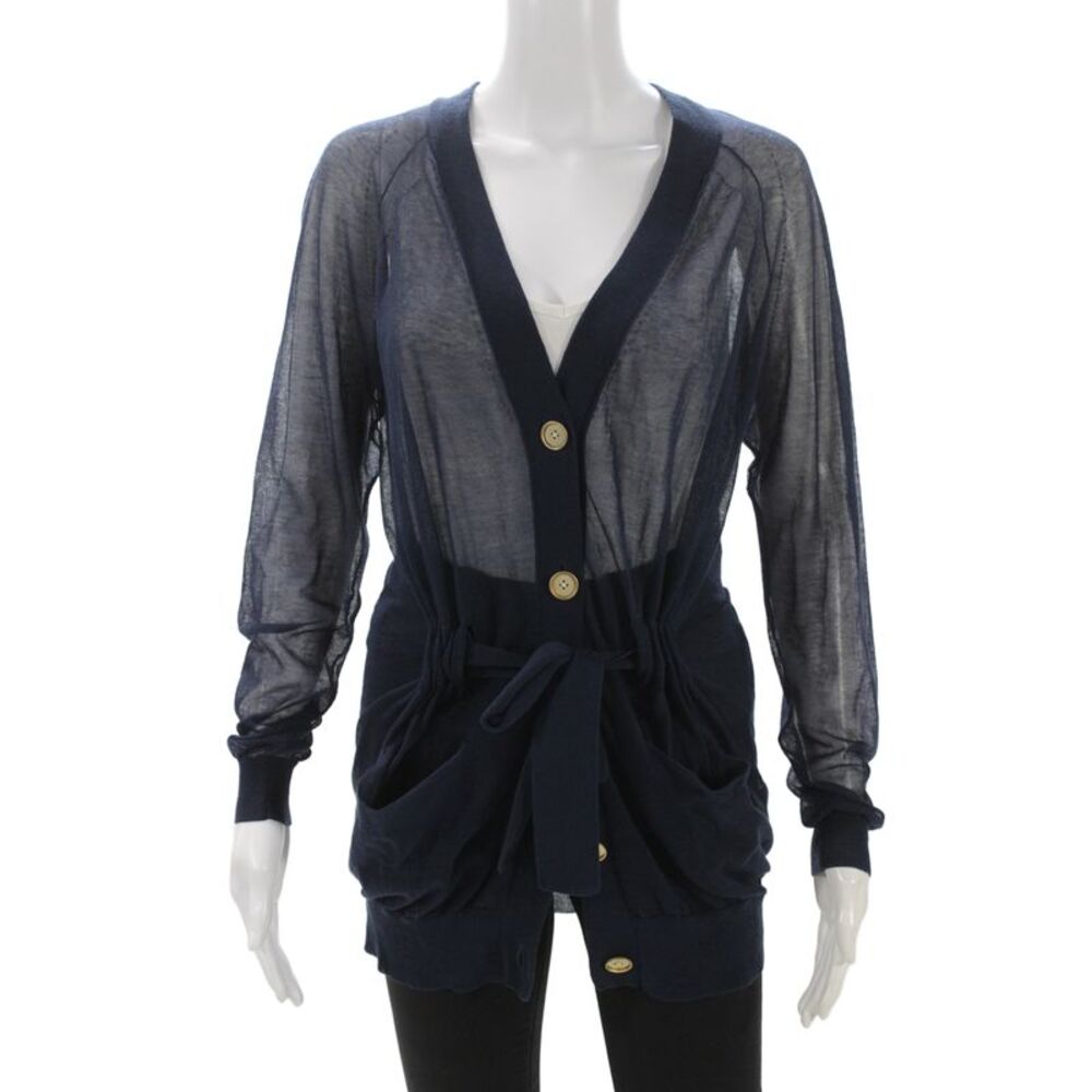 3.1 Phillip Lim Womens Dark Blue V-Neck Button Long Sleeve Coatigan Size M